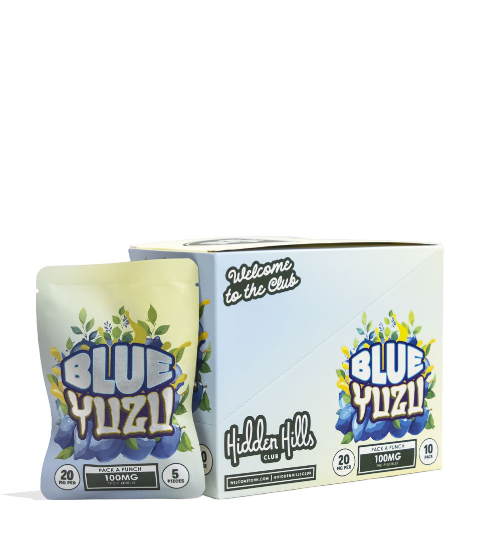 Blue Yuzu Hidden Hills Pack a Punch THC-P 100mg Gummies 10pk Front View on white background