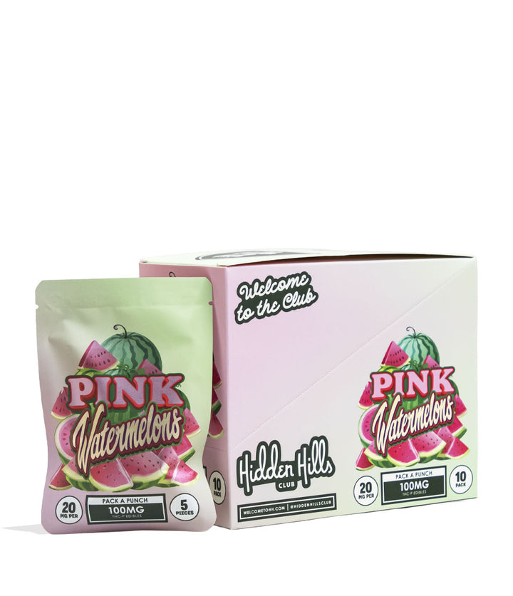 Pink Watermelons Hidden Hills Pack a Punch THC-P 100mg Gummies 10pk Front View on white background
