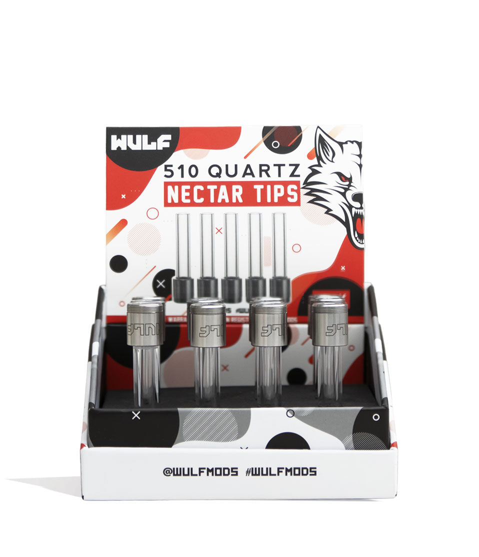 Quartz Wulf Mods 510 Threaded Nectar Collector Tips 12pk Packaging Front View on White Background