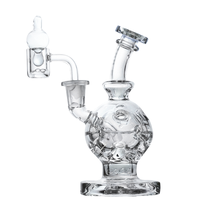 Wulf Mods Atom 14mm Dab Rig with Quartz Banger Animated Bubbling on White Background