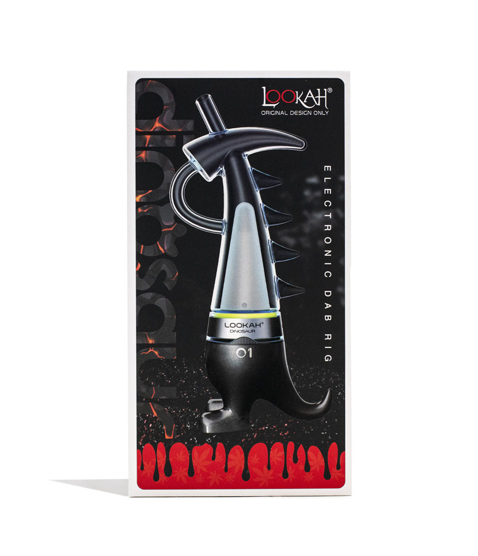 Black Lookah Dinosaur Electronic Dab Rig Packaging Front View on White Background