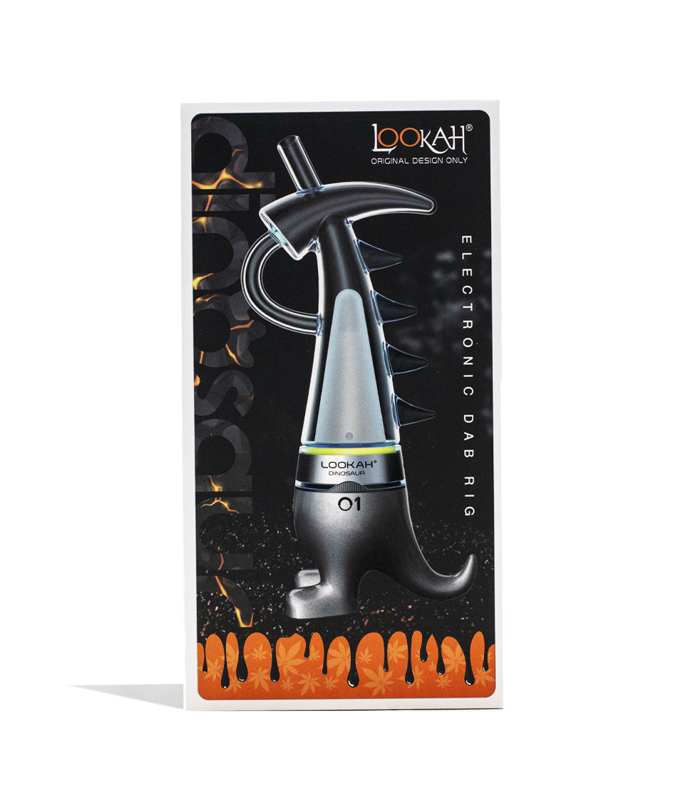Grey Lookah Dinosaur Electronic Dab Rig Packaging Front View on White Background