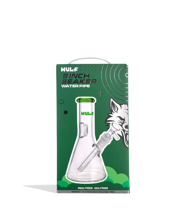 Green Wulf Mods 5mm 8inch Beaker Water Pipe Packaging Front View on White Background