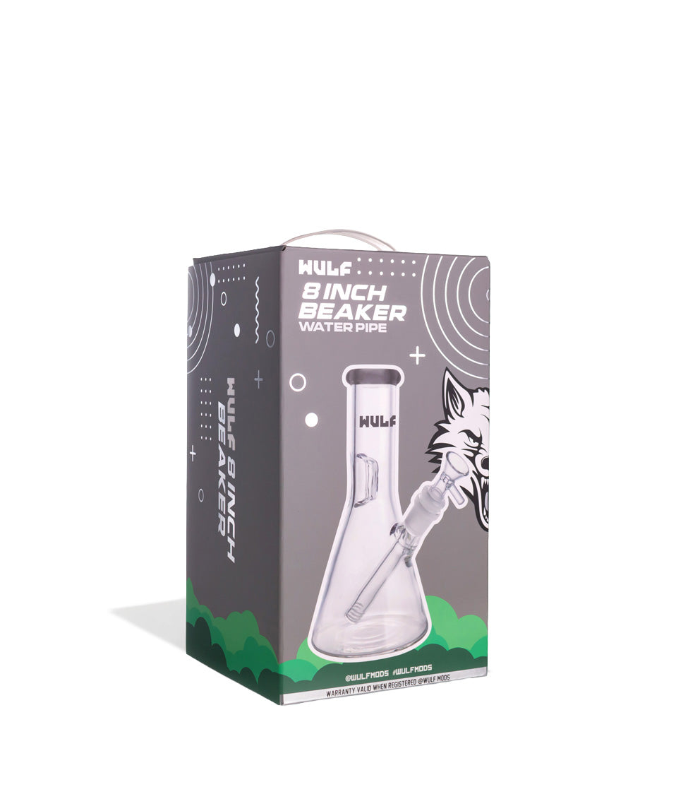 Smoke Wulf Mods 5mm 8inch Beaker Water Pipe Packaging Angle View on White Background