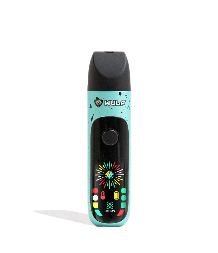Teal-Black Spatter Wulf Mods Budr Portable Concentrate Vaporizer Front View on White Background
