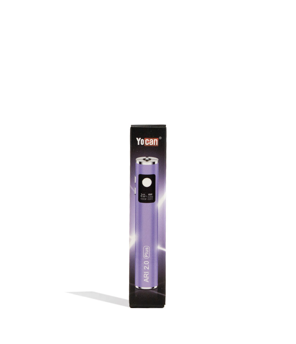 Purple Yocan Ari Plus 2.0 Variable Voltage Battery 15pk Packaging Front VIew on White Background