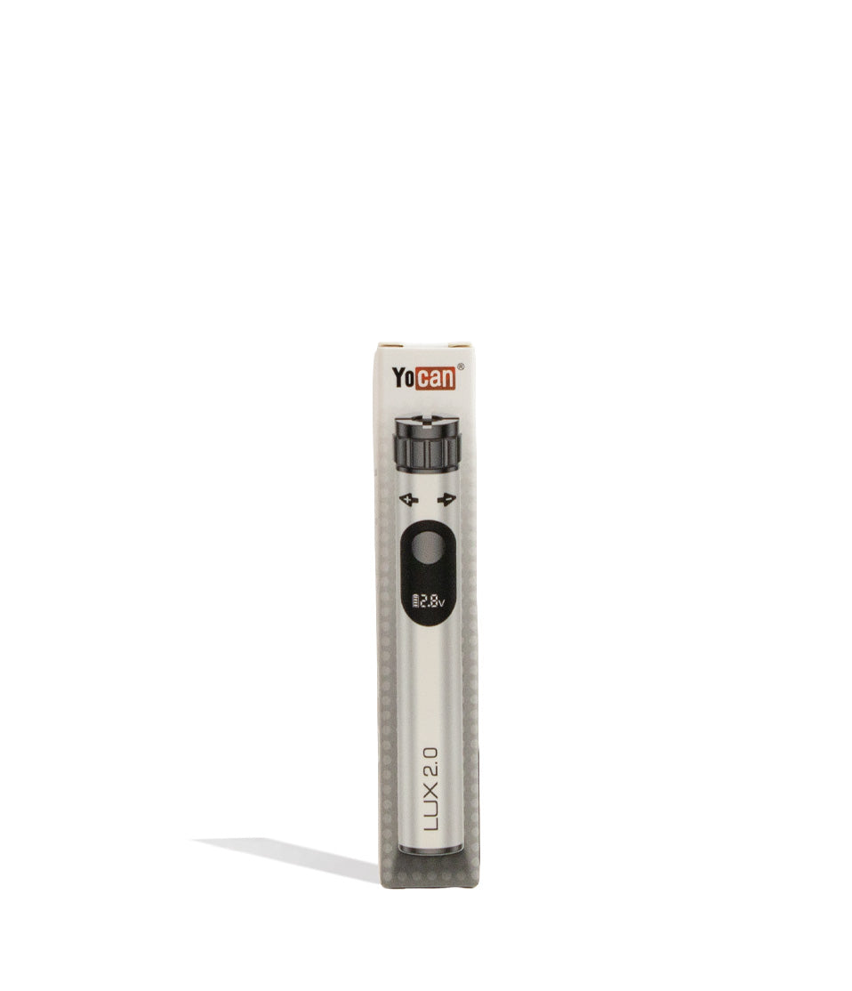 White Yocan Lux 2.0 Variable Voltage Battery 15pk Packaging Front View on White Background