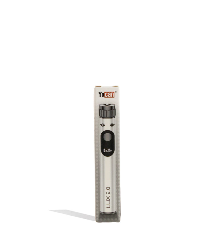 White Yocan Lux 2.0 Variable Voltage Battery 15pk Packaging Front View on White Background