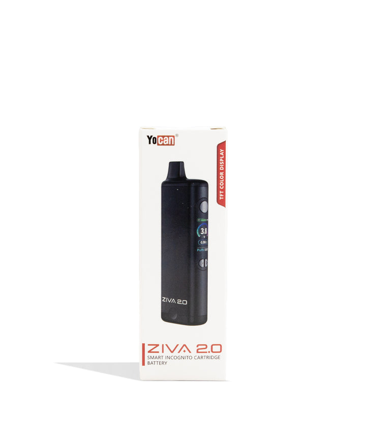 Black Yocan Ziva 2.0 Variable Voltage Battery 10pk Packaging Front View on White Background