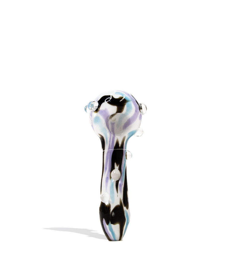 Black, Blue, and purple Empire Glassworks Assorted Psychedelic Spoon Handpipe 4pk on white background