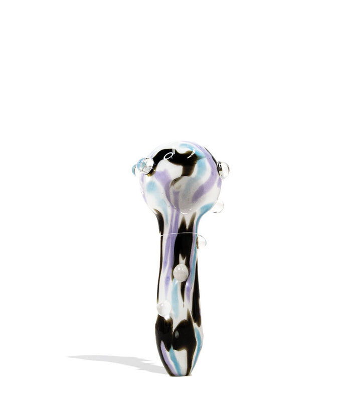 Black, Blue, and purple Empire Glassworks Assorted Psychedelic Spoon Handpipe 4pk on white background