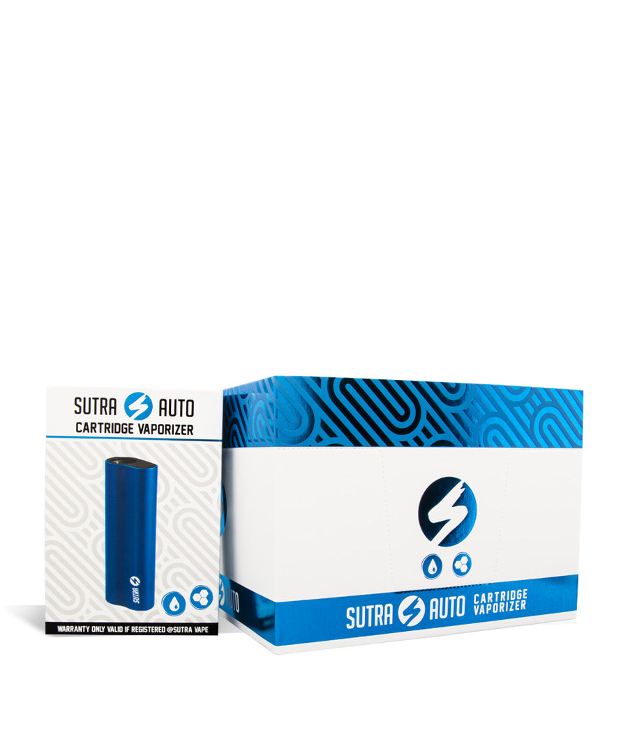 Blue w/single pack Sutra Vape Auto Cartridge Vaporizer 12pk on white background